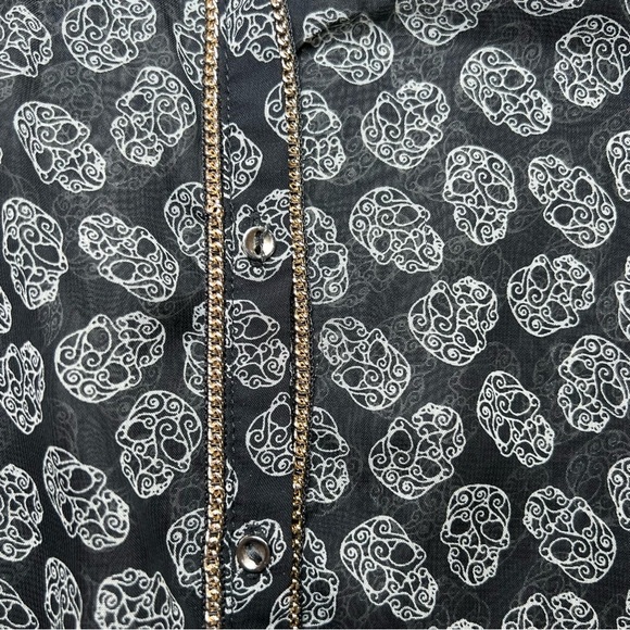 Zara Trafaluc Long Sleeve Sheer Collared Button Up Shirt - Skulls - Picture 6 of 7